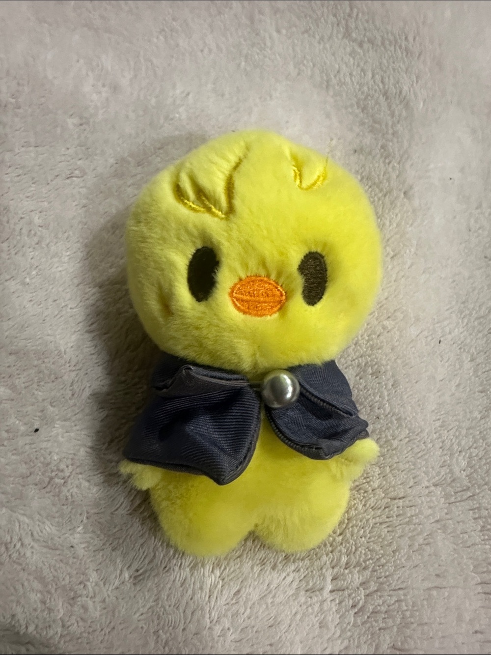 SHEIN Yellow Plush Chick Toy with Navy Bow Accent